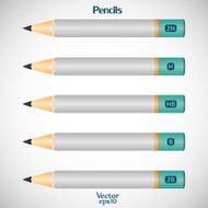 Set wooden detailed smooth pencils isolated on gray background