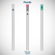 Set smooth wooden detailed blank of realistic pencils gray isolated