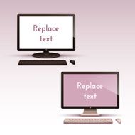 Vector set of contemporary computers with keyboard and mouse