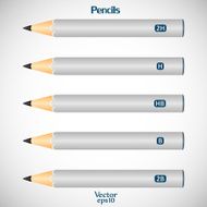 Set gray wooden detailed smooth pencils isolated on background