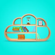 books on wooden shelf cloud shape eps10 vector illustration