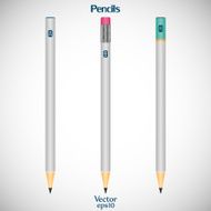 Set various wooden detailed sharpened smooth of realistic pencils isolated