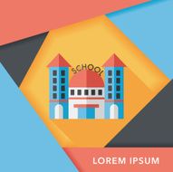 School building flat icon with long shadow eps10 N10