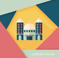 School building flat icon with long shadow eps10 N11