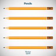 Set wooden detailed of realistic pencils with eraser isolated