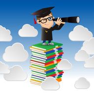 Graduate student Man looking for future trends concept