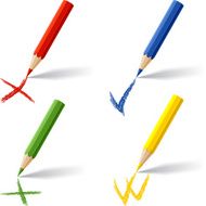 Collection of colored pencils on white background