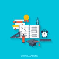 Flat concept education background Back to school Distance learning Study N16