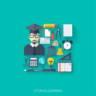 Flat concept education background Back to school Distance learning Study N19