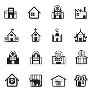 B&amp;W icons set Building Destination Place for Map N2