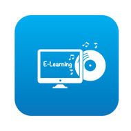 E-learning symbol design on blue button clean vector