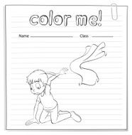 Worksheet with a young boy kneeling