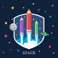 Art launch light bulb and pencil rocket with sky space