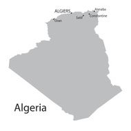 grey map of Algeria with indication the biggest cities