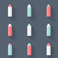 Pencil set icons over blue