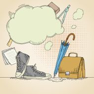 Abstract hand drawn school background with sneakers