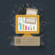 E-learning on blackboard background vector