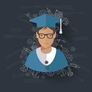 Student on blackboard background vector