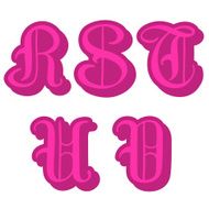 Alphabet letters R S T U V in pink capitals