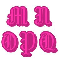 Alphabet letters M N O P Q in pink capitals