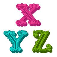 Doodle of colorful Antiqua alphabet letters