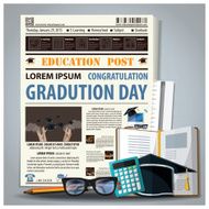 Education And Graduation Newspaper Lay Out With Pencil Glasses Stationery