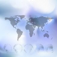 World map with dotted globes abstract blurred background vector N5