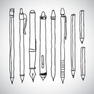 Vector sketch of pencils and pens