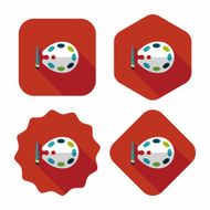 Art palette with paint brush flat icon long shadow N16