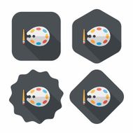 Art palette with paint brush flat icon long shadow N17