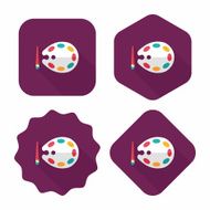 Art palette with paint brush flat icon long shadow N18