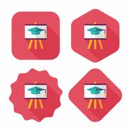Graduation cap on the board flat icon with long shadow N2