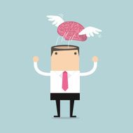 Brain with wing flying freedom from businessman meditation