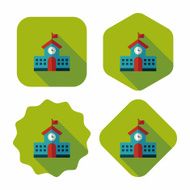 School building flat icon with long shadow eps10 N12