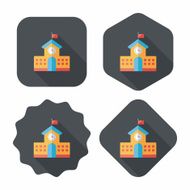 School building flat icon with long shadow eps10 N13