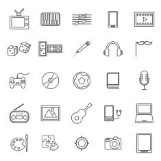 Entertainment line icons on white background