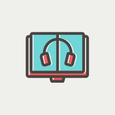 Headphone in screen monitor thin line icon N3