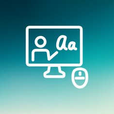 Desktop and mouse in online tutorial thin line icon