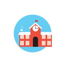 Line Icon with Flat Graphics Element of School Building Vector