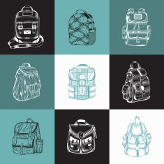 Set of different hiking backpack