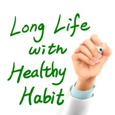 doctor writing long life with healthy habit words