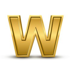 3d bright golden letter W