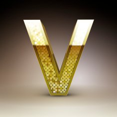 3d golden sequins letter V