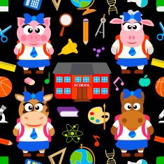 Back to school seamless with funny animals
