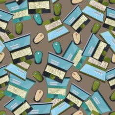 Seamless colorful background made of opened laptops and PC mouse