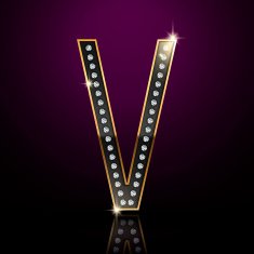 3d elegant diamond letter V