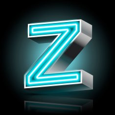 3d blue neon light letter Z