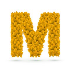 3d yellow leaves alphabet M