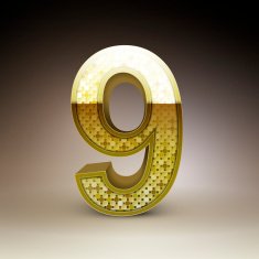 3d golden sequins number 9