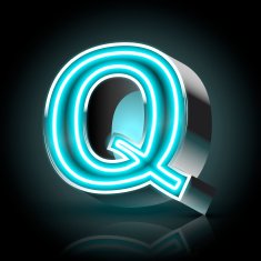 3d blue neon light letter Q